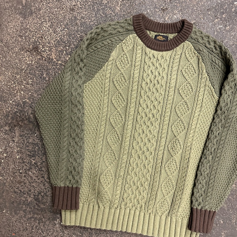 L.L. Bean Signature Cotton Fisherman Cable Knit Sweater Mens XL Green brown $130 - Picture 2 of 6